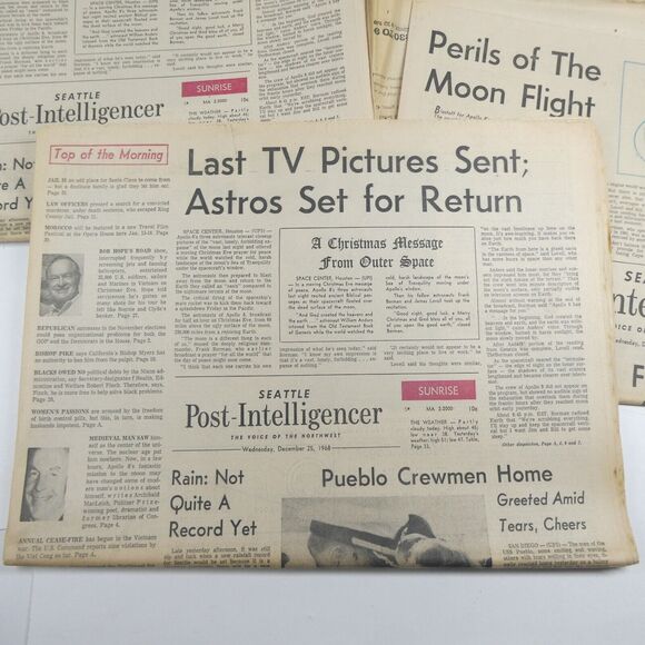 1968 Apollo 8 Moon Newspapers Lot Seattle Post-Intelligencer Vintage Space Race - Picture 5 of 13